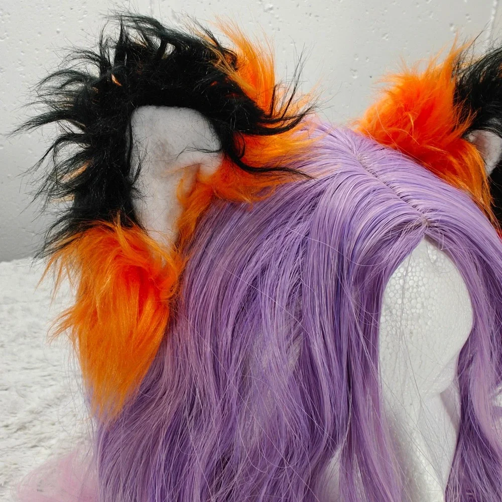 PawStar Faux Fur Fox‎ Ear Hair Clips Orange Black Cosplay Furry Anime Convention
